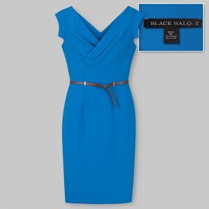 Black Halo Blue Sheath Dress with Belt – Size 2 Never Worn